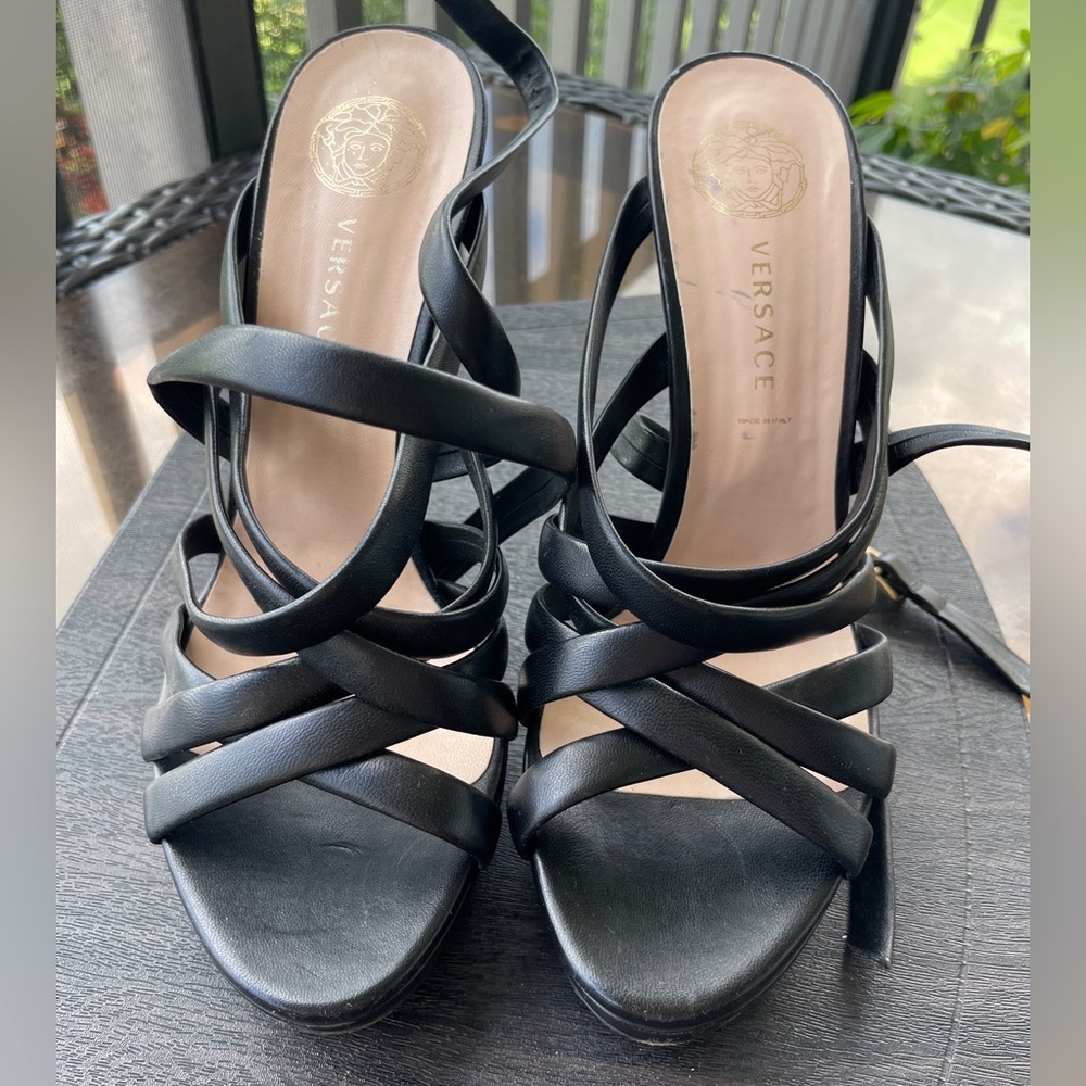 Versace Black High Heels. Worn once. Real Leather. Outstanding quality